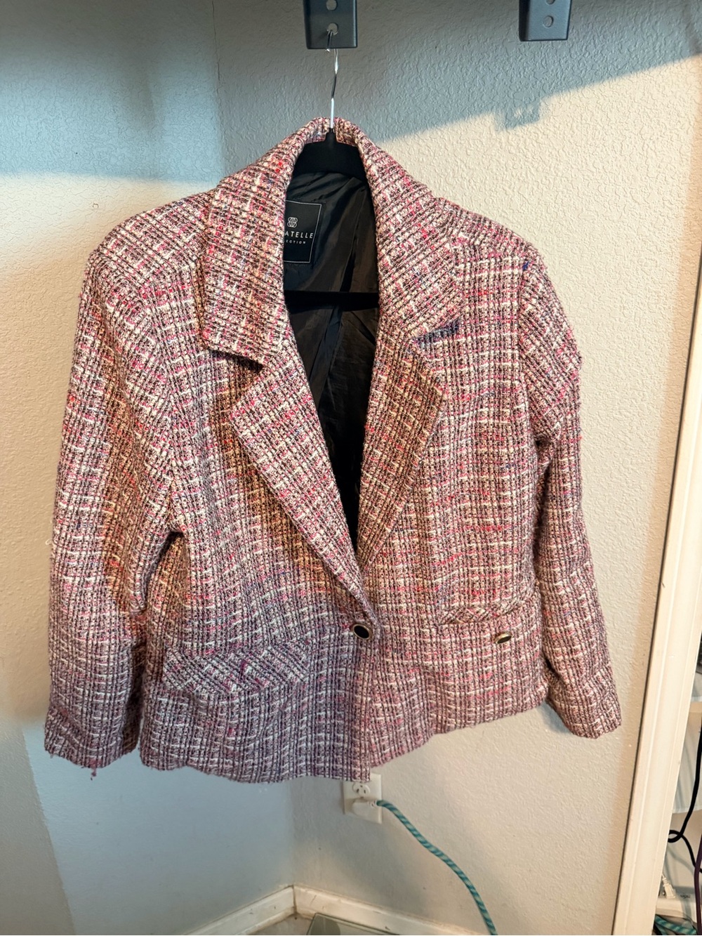 bagatelle Pink Tweed Notched Collar Blazer Jacket